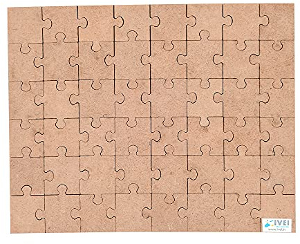 IVEI DIY Wood Sheet Craft - MDF Cutouts Puzzle with Craft Shape/Jigsaw Pieces - Plain MDF Blanks Cutouts - 48 Puzzle Pieces for Painting Wooden Sheet Craft, Decoupage, Resin Art Work & Decoration