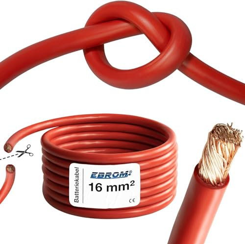 EBROM Câble de batterie très flexible Hi-Flex (Hi Flex) 50 mm² Au mètre en rouge - Très flexible Gaine en PVC (70 ± 5 Shore) 100 % cuivre 50 mm² Comme câble de démarrage câble de chargement ou autre