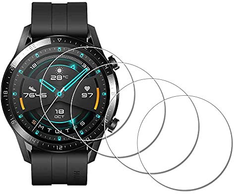 iDaPro Protector de pantalla para Huawei Watch GT 2 46mm, Vidrio 9H | Lote de 4 + Caja ABS. Dureza 9H, Antiarañazos, Antiburbujas, Alta definición, Antihuellas, 0.3mm Ultrafino. No para 42mm.