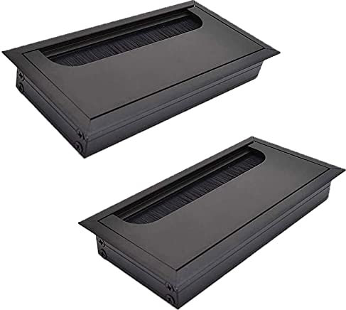 ZUOMENDY18 2 Stück Kabeldurchführung Schwarz Aluminium Kabel Eckig Eindrücken KabeldurchfüHrungen 160x80mm Kabeldurchlass für Tisch Office Schreibtische Büro Arbeitsplatten