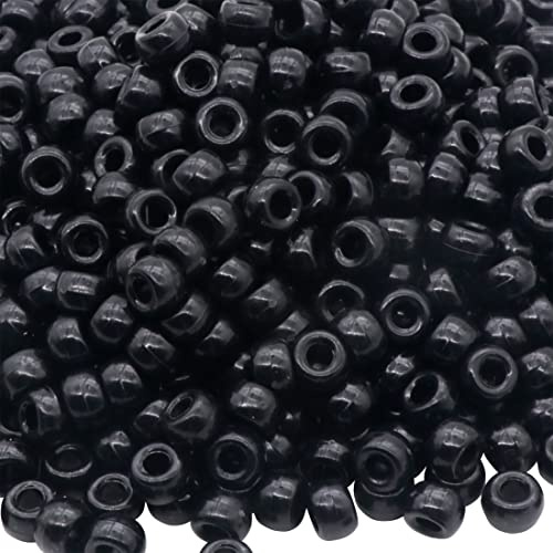 1 000 st ponnypärlor armband 9 mm svart plasttunna ponnypärlor för halsband, hårpärlor för flätor för flickor, nyckelring, smyckestillverkning (svart)