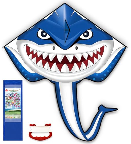 Kites for Kids Ages 4-8 8-12, Large Shark Kite Easy to Fly for Kids & Adults, Beach Kites Toys with 328ft String and Handle, Beginner Kite for Boys Girls Outdoor Activities Summer Beach Games