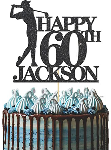 GuteGifts Personalised Golfer Cake Topper for Golf Lover (Black) | Custom with Any Name Any Age Happy Birthday Party Decoration for Him Men Dad Grandad Golfing 21st 30th 40th 50th 60th