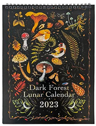 Dark Forests Mondkalender, 2023 Kalender Bunte Wassertinte Wandkalender 29 x 20,8 cm, Tierkalender Kunst Monatlicher Mondkalender Rad, geeignet für Home Office Neujahrsgeschenk