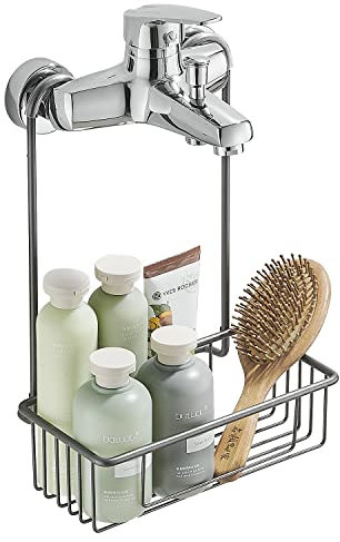 Wopeite Estante de Ducha Colgar, Cesta de Ducha Colgante en el Mezclador de Ducha, Estantería Ducha Jabonera Ducha sin Taladros, Acero Inoxidable & Antióxido, 25 x 13 x 35 cm, Gris