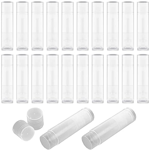 20PCS Leer Lippenstift Tubes, Leere Lippenpflegestift Behälter,Leere Tuben zum Befüllen mit Kappe für Lippenbalm, Selbstgemachten Balsam, DIY Selbst Hergestellte Lippenstift (5g) (Transparent)