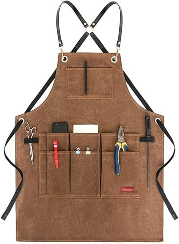 Arbeitsschürze Holzbearbeitung Werkzeugschürze, strapazierfähig, gewachstes Canvas, Lederverstärkung, zusätzliche Taschen, verstellbar, for Männer, Holzarbeiter, Schmied, Schweißer, Schürzen ( Color :