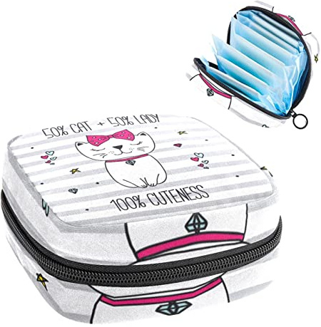 Perioden-Tasche, tragbare Tampon-Aufbewahrungstasche für Damenbinden, niedliche Katze, Dame, Miau, Mehrfarbig, 4.7x6.6x6.6 in/12x17x17 cm