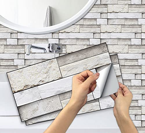 A.Monamour Adesivi per Piastrelle da Parete Adesivi per Mattonelle Autoadesivo Mosaico Stile Marmo Pietra Effetto 3D Impermeabile PVC Decorazione Murale per Cucina Bagno Lavanderia 15cmx30cm