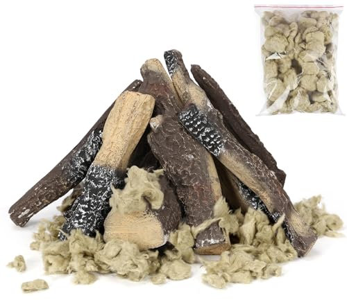 QuliMetal 10PCS Gas Fireplace Log Set and Gas Fireplace Embers for Gas Fireplace, Fire Pits, Vented, Propane, Gas, Gas Inserts, Gel, Ethanol, Electric, Indoor, Outdoor Fireplaces, Fake logs Set