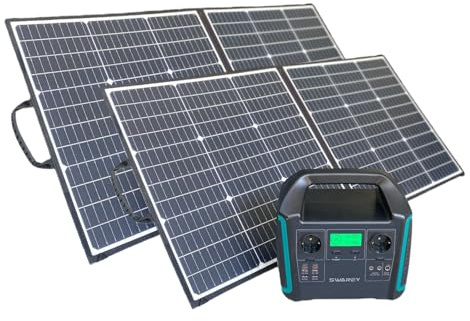 SWAREY Générateur Electrique Portable 1000W avec 2PCS Panneaux Solaires Pliable Batterie Externe 220V Sortir AC/USB/Type-C/QC 3.0