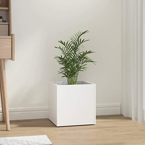 LAPOOH Jardinière Blanc 40x40x40 cm Bois d'Ingénierie,Jardinières,Jardinieres Exterieur,Bac Jardiniere,Bac à Fleurs Extérieur,Jardinieres Balcon