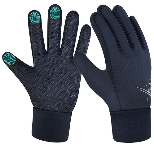 EEFOW Guantes de invierno para niños, con función de pantalla táctil: guantes de ciclismo de polar térmico con protección contra el viento, antideslizantes (para niños y niñas, 4-12 años, negro y azul