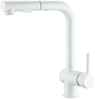 Grifo Fregadero Cocina Extraible con Ducha, Grifo de Cocina Extensible Giratorio a 360º, Mango Único Grifos Cocina Agua Fria y Caliente, 2 Modos de Rociado, Grifo Cocina Extraible-Blanco