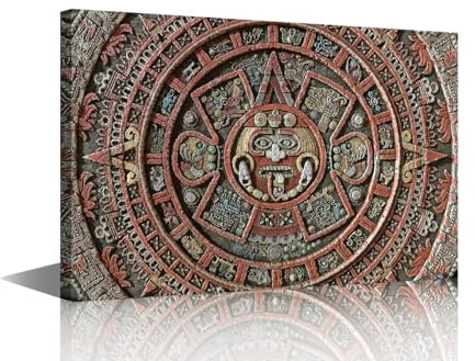 TISHIRON Canvas Wall Art Print Aztec Calendar Wall Art for Bedroom Mayan Civilization Wall Decor Art Paintings 1 Panel Mexico Modern Giclee Artwork for Office Home Decor Ready to Hang, 18x12in