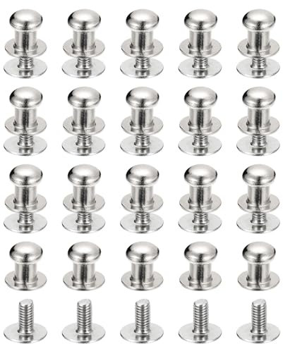 QUARKZMAN 6mm Clou à Tête Sphérique Avec Rivets à Visser, Lot de 20 Rivets à Tête Ronde Pour La Création Artisanale en Cuir, Sac à Main, Ceinture, Ton Argenté