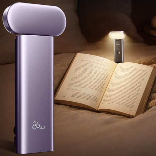 86lux Leselampe Buch Klemme, USB C Wiederaufladbare Leselampe | Leselicht zum Lesen im Bett, 7 LEDs, 3 Farben & Stufenlos Dimmbar, Buchlampe zum Anklemmen für Buchliebhaber, Lavender