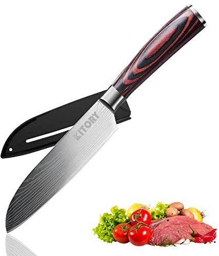 Kitory kleines Santoku Messer 12 cm Klinge, Scharfer Küchenmesser mit Geschenkbox und Klingenschutz