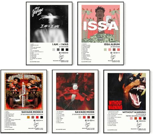 21 Savage Album Cover Autografata Limitata Poster Stampa Rapper Musica Poster Artistici da Parete Estetica per Camera da Letto per Adolescenti e Ragazze, 20,3 x 25,4 cm, Senza Cornice