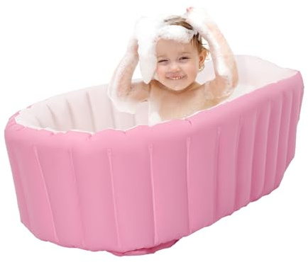 Aufblasbare Badewanne PVC faltbare Baby-Badewanne für Kleinkinder Tragbare Badewanne für Kleinkinder, 0-3 Jahre, 98x64x28cm (Pink)