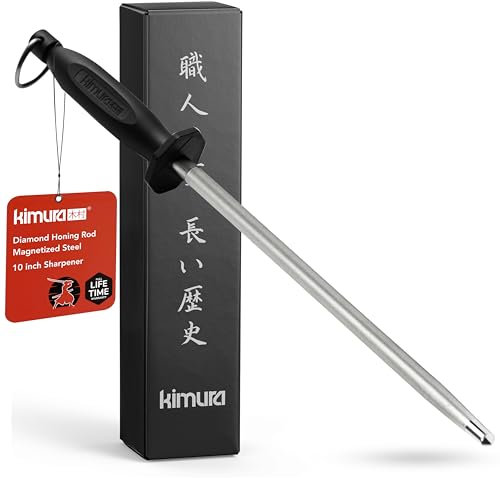 Kimura Professional Diamond Honing Steel, 10 inch Honing Rod, Diamond Knife Sharpener, Magnetized Steel, Ergonomic Polypropylene Handle, Ideal for Chef Knives, Japanese Gift Box