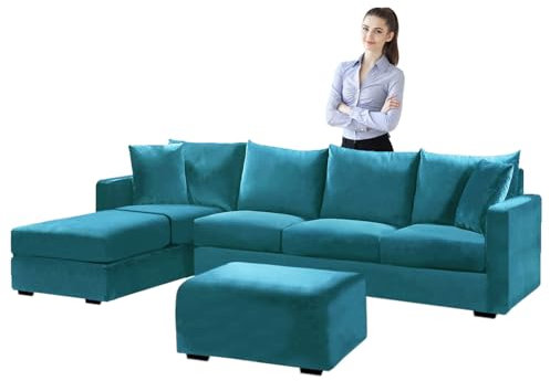 SYLC Samt Couch überzug L Form Sofabezug Ecksofa, Sofa Cover L Shape Stretch Mit Sitzkissen Rückenlehne, Universal Sofaüberwurf Waschbar (Teal,Sofabezug 90-140cm)