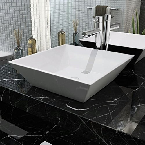 Sufrk Lavandino Quadrato in Ceramica Bianca 41,5x41,5x12 cm,Ceramica,Finitura Bianco Lucido - Lavandino Design Moderno Bacinella Lavamani Lavello Sanitari Bagno