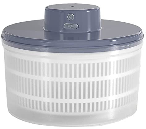KIKAPA Centrifugador eléctrico de ensalada y verduras de lechuga, recargable por USB, de secado rápido, cuenco giratorio de lechuga y frutas