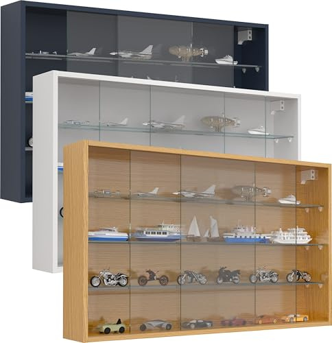 VCM Glasvitrine hängend | Vitrine Glas | Maße: H. 60 x B. 100 x T. 15 cm | Hängevitrine Glas | Modern und platzsparend | Glas Vitrinenschrank - Drivalo XL Honig-Eiche
