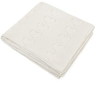 Lilax Puckdecke für Babys, Mädchen, 100 % luxuriöse Baumwolle, gestrickt, Herzform, Baby-Mädchen-Decke, Empfangsdecke für Neugeborene und Kleinkinder, 84 x 80 cm, cremefarben