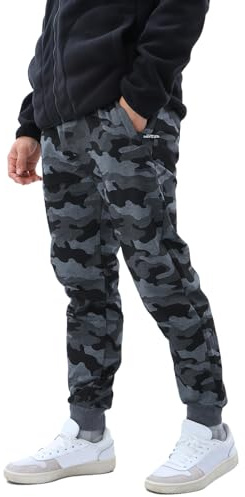 LY4U Pantaloni della Tuta da Uomo, Pantaloni da Jogging Mimetici con Tasca con Zip, Pantaloni da Palestra Traspiranti con Elastico in Vita per l'allenamento di Corsa, Grigio XXL