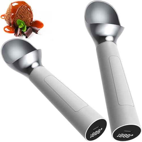 Cuillère à glace chauffante électrique, cuillère à glace chauffante automatique, 2 cuillères à glace chauffantes rechargeables avec affichage intelligent, capacité de 2 oz, étanchéité IP67,for magasin