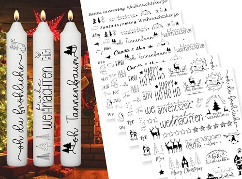 Sugeru 6 PCS Kerzentattoos Weihnachten (200+ Muster) - DIN A5,Wassertransferdruck | DIY asserschiebefolie Kerzenfolie | Kerzenaufkleber Weihnachts Sticker | Deko,Ostern,Adventskerze (Weihnachten IV)