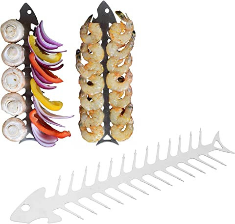 Metallspieße für Kabobs, Edelstahl-Kabob-Spieße, flache Grillspieße zum Grillen, wiederverwendbare Schaschlikspieße aus Edelstahl für Fleisch, Garnelen, Huhn, Gemüse (Fischgrätentyp)