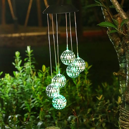 Solar Wind Chime Lights Outdoor Garden,Solar Powered Led Light Colour Changing Garden Wind Chimes Outdoor,Hanging Wind Chime Solar Lights Outdoor Garden,Unique Disco Ball Gardening Gifts (Multicolor)