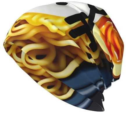 Coquetier nouilles ramen imprimé chapeau de haricots décontracté, motif personnalisé amusant unisexe noir