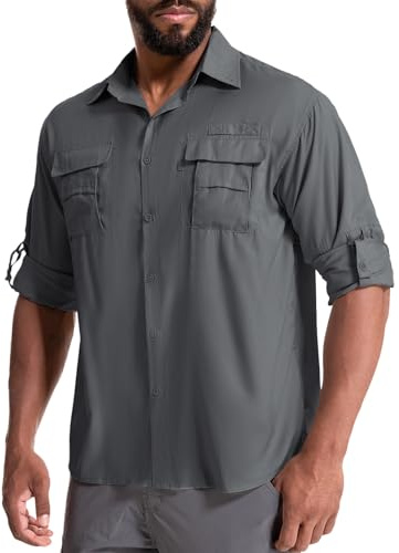 yeyity Chemise d'extérieur à Manches Longues pour Homme - Protection UV UPF50+ Safari Respirante et Fonctionnelle à Séchage Rapide pour Randonnée, Pêche, Trekking