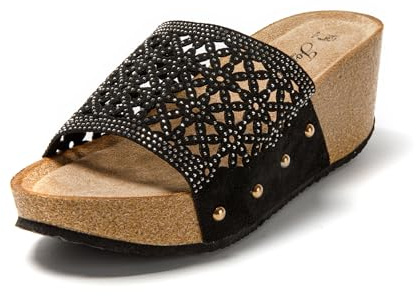 JOMIX Mules Femmes Compensés Sandales avec Tige Ajourée Tongs été Confortables pour Piscine Plage Mer (Noir, 39)