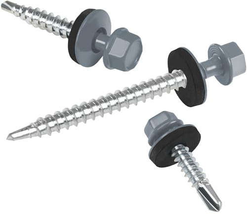 PAROTEC Trapezblechschrauben 4.8mm x 70mm, 200 Stück Selbstschneidende Schrauben mit EPDM Dichtscheibe Dichtung, Selbstschneidende Selbstbohrende Bohrschrauben Sechskantkopf, RAL 7046 Hellgrau