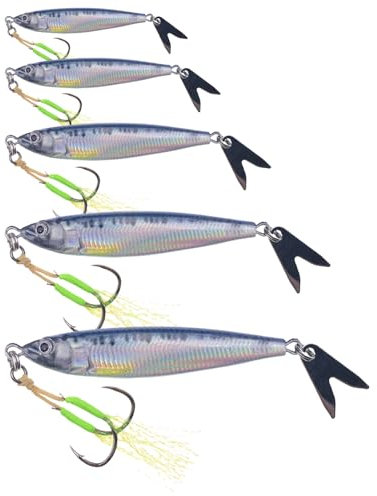 Fazvncv Set di 5 cucchiaini da pesca con gancio singolo, cucchiai di esche rotanti rigide in metallo, esche da pesca con paillettes, esche da pesca