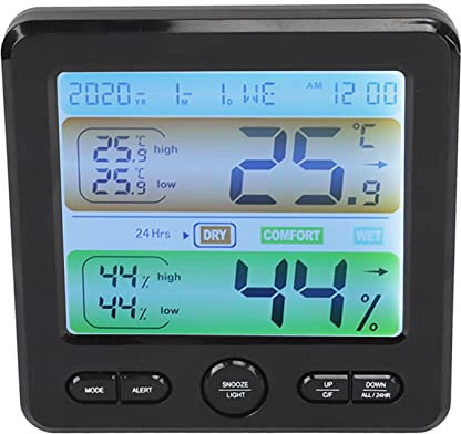 Indoor Thermometer, Accurate Indoor Thermometer, Temperature Humidity Monitor Digital Hygrometer with USB Cable Intelligent Humidity Monitor for Home Office Greenhouse (Black)