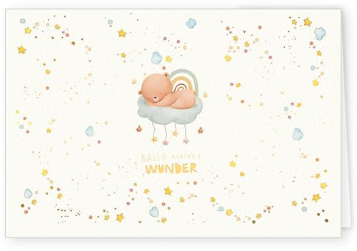 PremiumLine Glückwunschkarte zur Geburt | 1 Stück inkl. Briefumschlag | Baby Glückwünsche | Jungen & Mädchen Grußkarte | 11,5 x 17 cm | umweltfreundliche Klappkarte aus Naturkarton