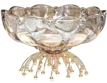YGLEEULI Coupe à Fruits en Verre Cristal Assiette de Fruits créative for Salon, Table Basse, collations, Fruits secs, Grande Assiette de Fruits en métal et Verre(L)