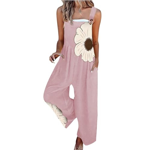 YIzdegg Salopette da donna, traspiranti, estive, motivo floreale, casual, largo, da giardino, da lavoro, senza maniche, gamba larga, per tuta, costume da lavoro, pantaloni da lavoro, Colore: rosa., M