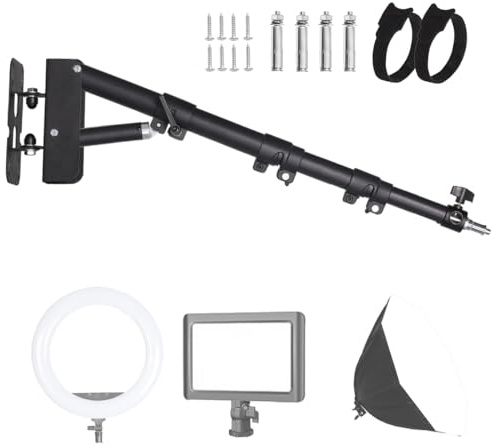 FEIFANTEAM Bras de Suspension Triangulaire Mural 110 cm, Flexible à 180 Degrés de Rotation, Support Mural pour Anneau Lumineux pour Lumière Vidéo de Studio, Flash, Photographie, Softbox, Réflecteur