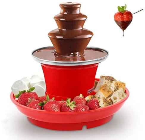 Mini máquina de Cascada de Chocolate, Fuente de Chocolate doméstica de 3 Capas con función de Calentamiento y Arranque con un Solo botón, fácil de Usar, para cafeterías y Celebraciones de Bodas (roja