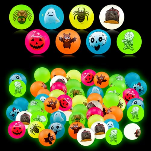 SPERMUOY Halloween Luminous Flummi Ball für Kinder,48 Stück Halloween Flummi Luminous Hüpfball für Kinder Gummiball Springball Hüpfball für Hallowee-n Party Mitgebsel Geschenk