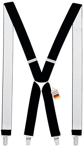 Zukunftsenkel Hosenträger 4 Starke Clips X-Form 3,5cm Breite Herren Damen Skihose Arbeitshose Verstellbar und Elastisch Fasnacht H-Form (Schwarz)