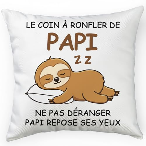Housse de Coussin Décorative 45x45cm Paresseux Cadeau Papy Anniversaire