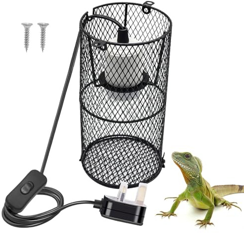 RNPKZ Reptile Heat Lamp Holder with Guard, E27 Ceramic Heat Lamps Lampshade Holder, 200W Ceramic Heating Lamp with Anti Hot Bracket Cage for Bearded Dragon, Lizard, Tortoise, Snake (10.5x10.5x20CM)